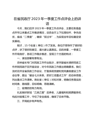 在省民政厅2023年一季度工作点评会上的讲话