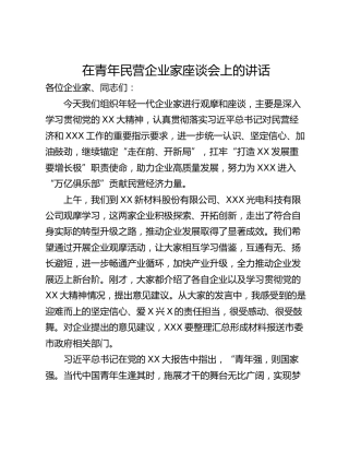 在青年民营企业家座谈会上的讲话