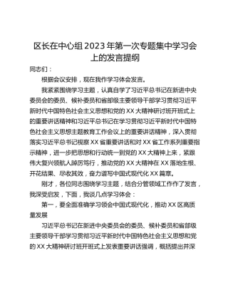 区长在中心组2023年第一次专题集中学习会上的发言提纲