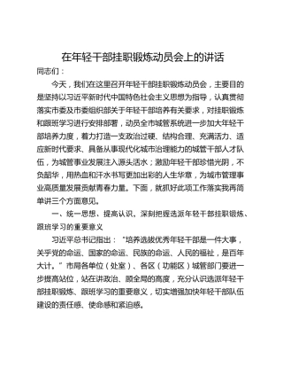 在年轻干部挂职锻炼动员会上的讲话