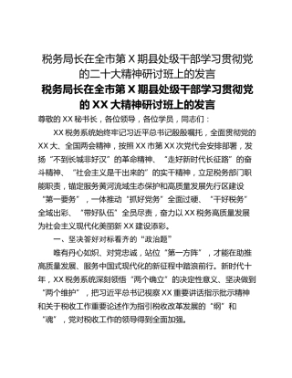 税务局长在全市第X期县处级干部学习贯彻党的二十大精神研讨班上的发言