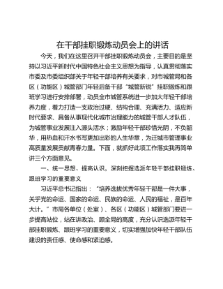 在干部挂职锻炼动员会上的讲话