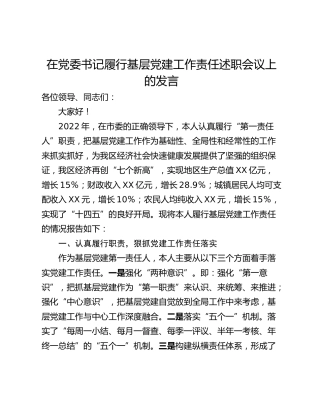 在党委书记履行基层党建工作责任述职会议上的发言
