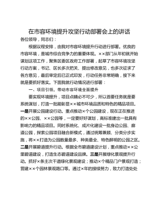 在市容环境提升攻坚行动部署会上的讲话