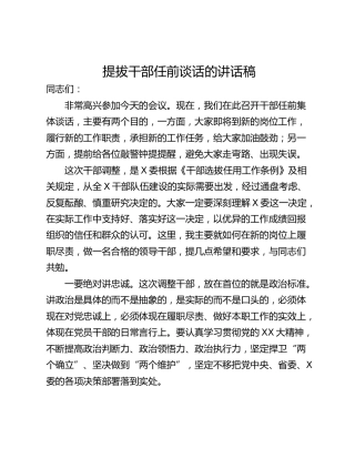 提拔干部任前谈话的讲话稿
