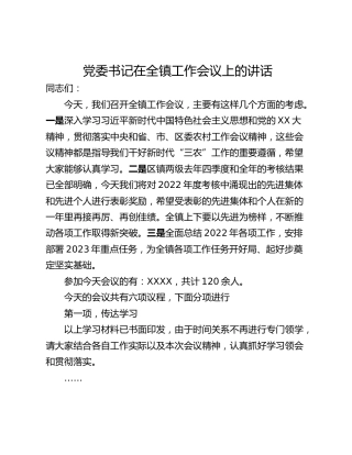 党委书记在全镇工作会议上的讲话