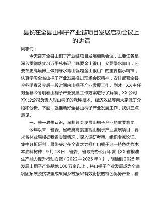 县长在全县山桐子产业链项目发展启动会议上的讲话