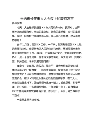 当选市长在市人大会议上的表态发言