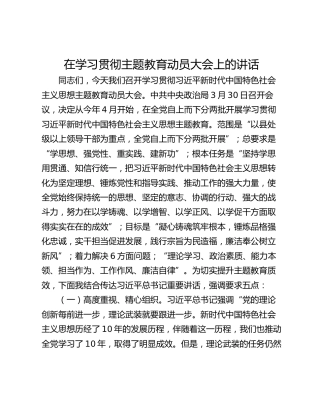 在学习贯彻主题教育动员大会上的讲话