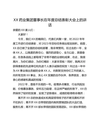 XX药业集团董事长在年度总结表彰大会上的讲话