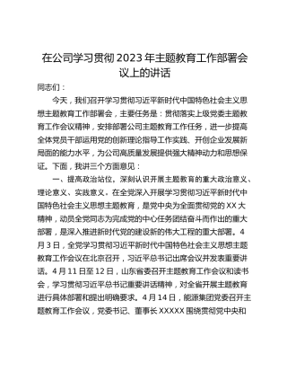 在公司学习贯彻2023年主题教育工作部署会议上的讲话