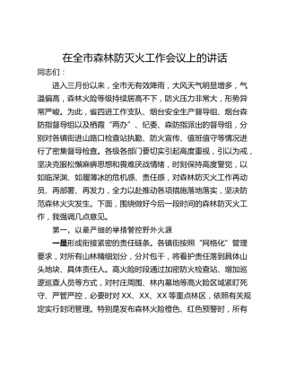 在全市森林防灭火工作会议上的讲话