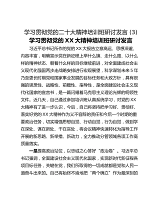 学习贯彻党的二十大精神培训班研讨发言 (3)