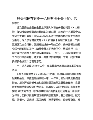 县委书记在县委十六届五次全会上的讲话