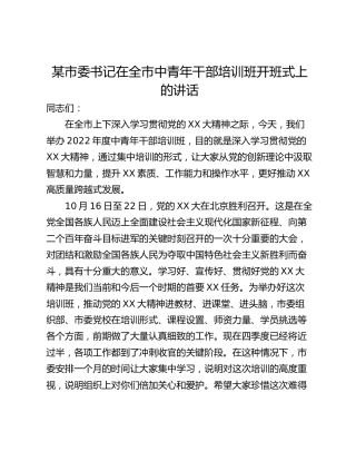 某市委书记在全市中青年干部培训班开班式上的讲话