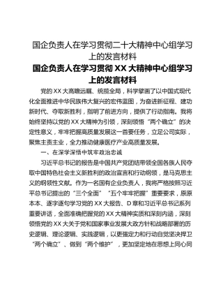 国企负责人在学习贯彻二十大精神中心组学习上的发言材料