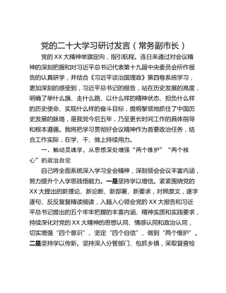 党的二十大学习研讨发言（常务副市长）