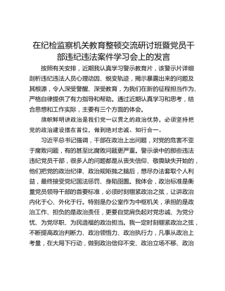 在纪检监察机关教育整顿交流研讨班暨党员干部违纪违法案件学习会上的发言