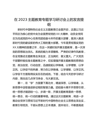 在2023主题教育专题学习研讨会上的发言提纲