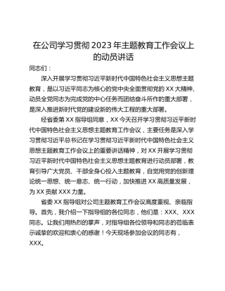 在公司学习贯彻2023年主题教育工作会议上的动员讲话