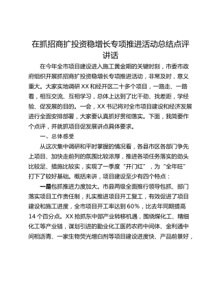 在抓招商扩投资稳增长专项推进活动总结点评讲话
