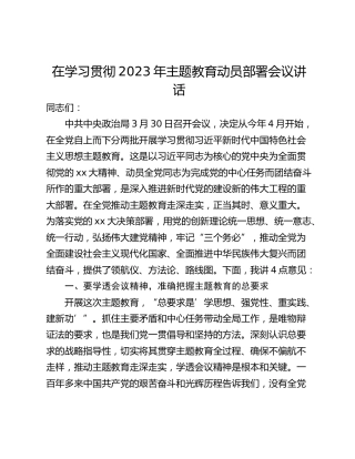 在学习贯彻2023年主题教育动员部署会议讲话