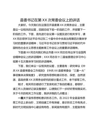 县委书记在第XX次常委会议上的讲话