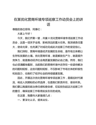 在某优化营商环境专项巡察工作动员会上的讲话