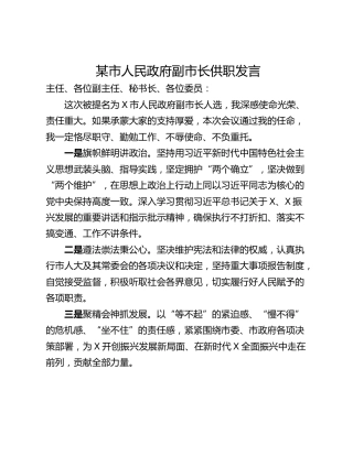 某市人民政府副市长供职发言