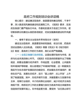 政府工作规则培训会讲话稿