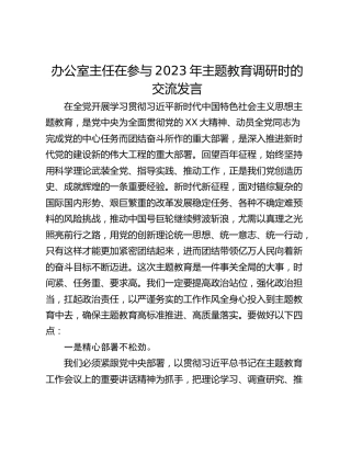 办公室主任在参与2023年主题教育调研时的交流发言
