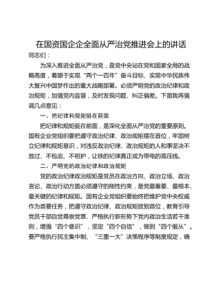 在国资国企企全面从严治党推进会上的讲话