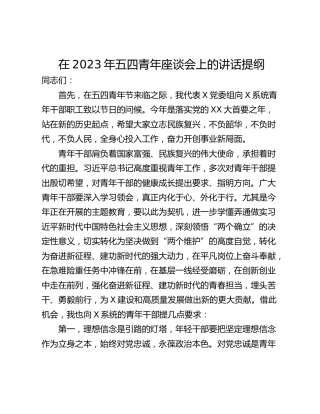 在2023年五四青年座谈会上的讲话提纲