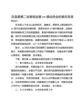 在县委第二巡察组巡察xx镇动员会的表态发言