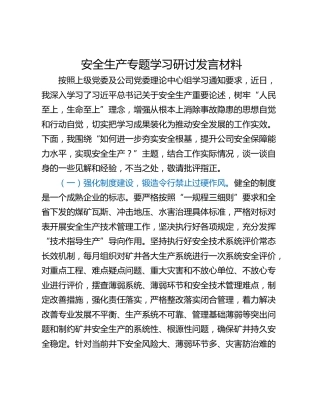 安全生产专题学习研讨发言材料