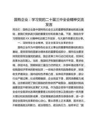 国有企业：学习党的二十届三中全会精神交流发言