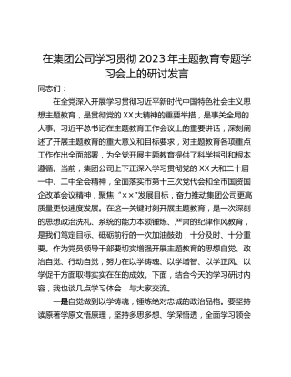 在集团公司学习贯彻2023年主题教育专题学习会上的研讨发言