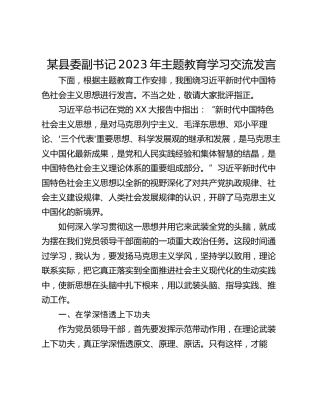 某县委副书记2023年主题教育学习交流发言