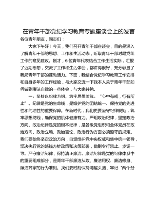 在青年干部党纪学习教育专题座谈会上的发言