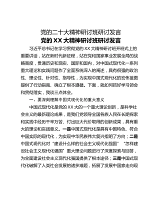 党的二十大精神研讨班研讨发言