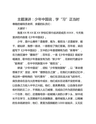 主题演讲：少年中国说，学“习”正当时