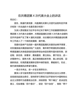 在共青团第X次代表大会上的讲话