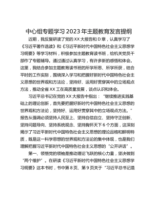 中心组专题学习2023年主题教育发言提纲