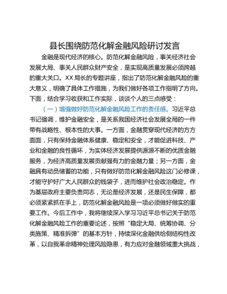 县长围绕防范化解金融风险研讨发言