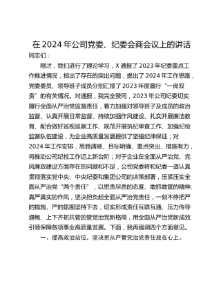 在2024年公司党委、纪委会商会议上的讲话