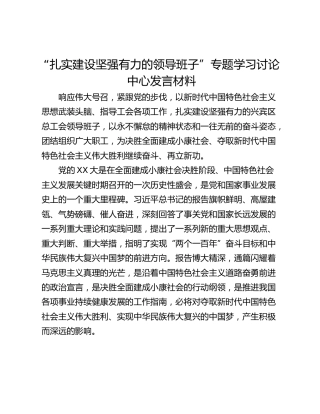“扎实建设坚强有力的领导班子”专题学习讨论中心发言材料