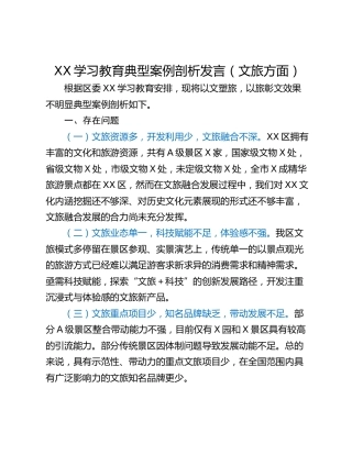 XX学习教育典型案例剖析发言（文旅方面）
