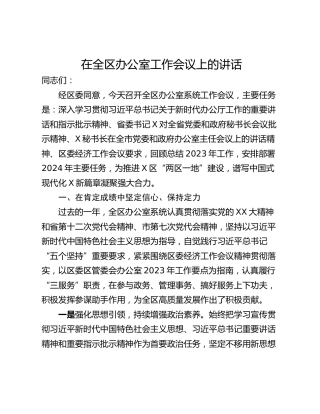 在全区办公室工作会议上的讲话