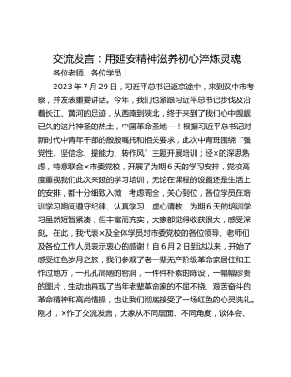 交流发言：用延安精神滋养初心淬炼灵魂