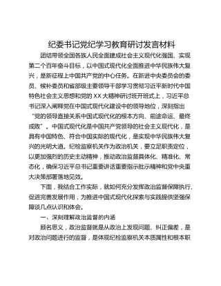 纪委书记党纪学习教育研讨发言材料